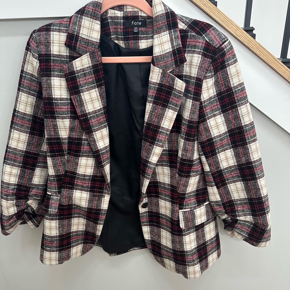 Fate Women's Checkered Blazer - Black, Red, Cream